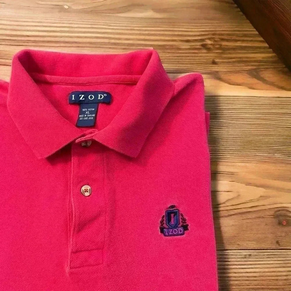 Izod Vintage Monogram Laurel Crest Pink Short Sleeve Polo Shirt Mens XL. - Picture 4 of 6